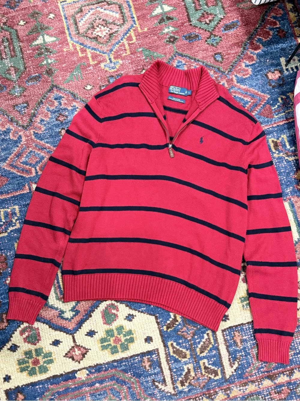 Polo Ralph Lauren Quarter Zip Striped Sweater Large